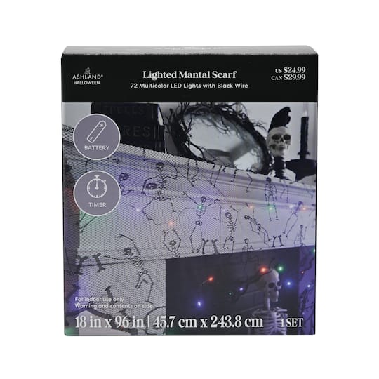 96" Spiderweb & Skeletons LED Lighted Mantel Scarf by Ashland®